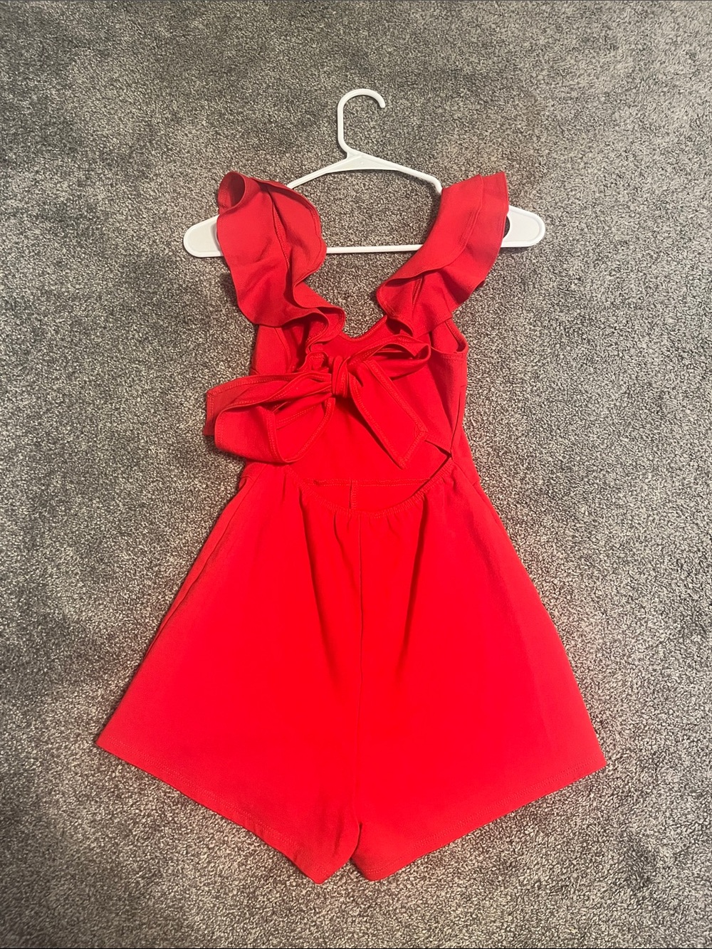 Women’s Red Ruffle Strap Romper - Picture 2 of 5